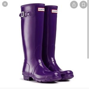 Purple tall shiny hunter rain boots